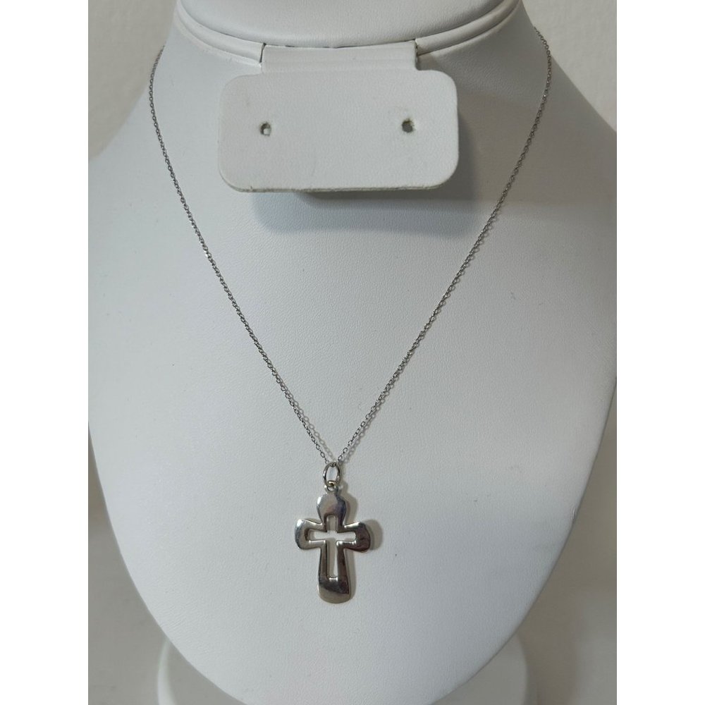 Sterling Silver 925 Open Cross Pendant Necklace